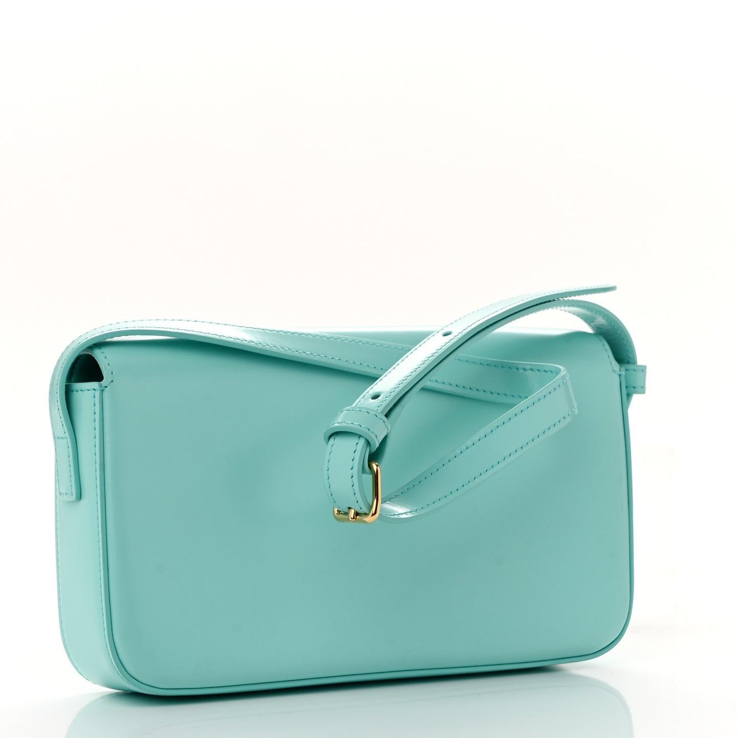 Shiny Calfskin Triomphe Shoulder Bag Turquoise