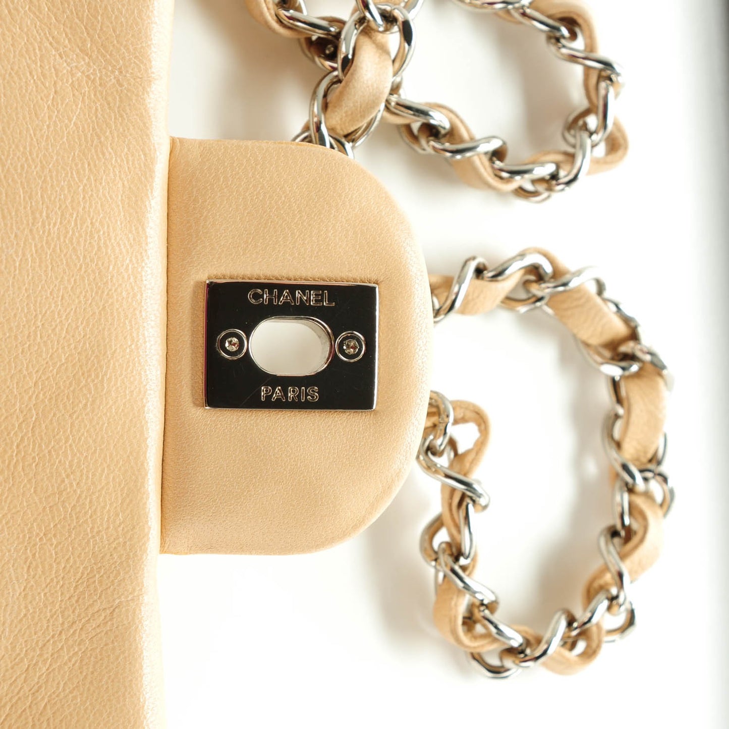 Lambskin Quilted Mini Square Flap Beige Clair
