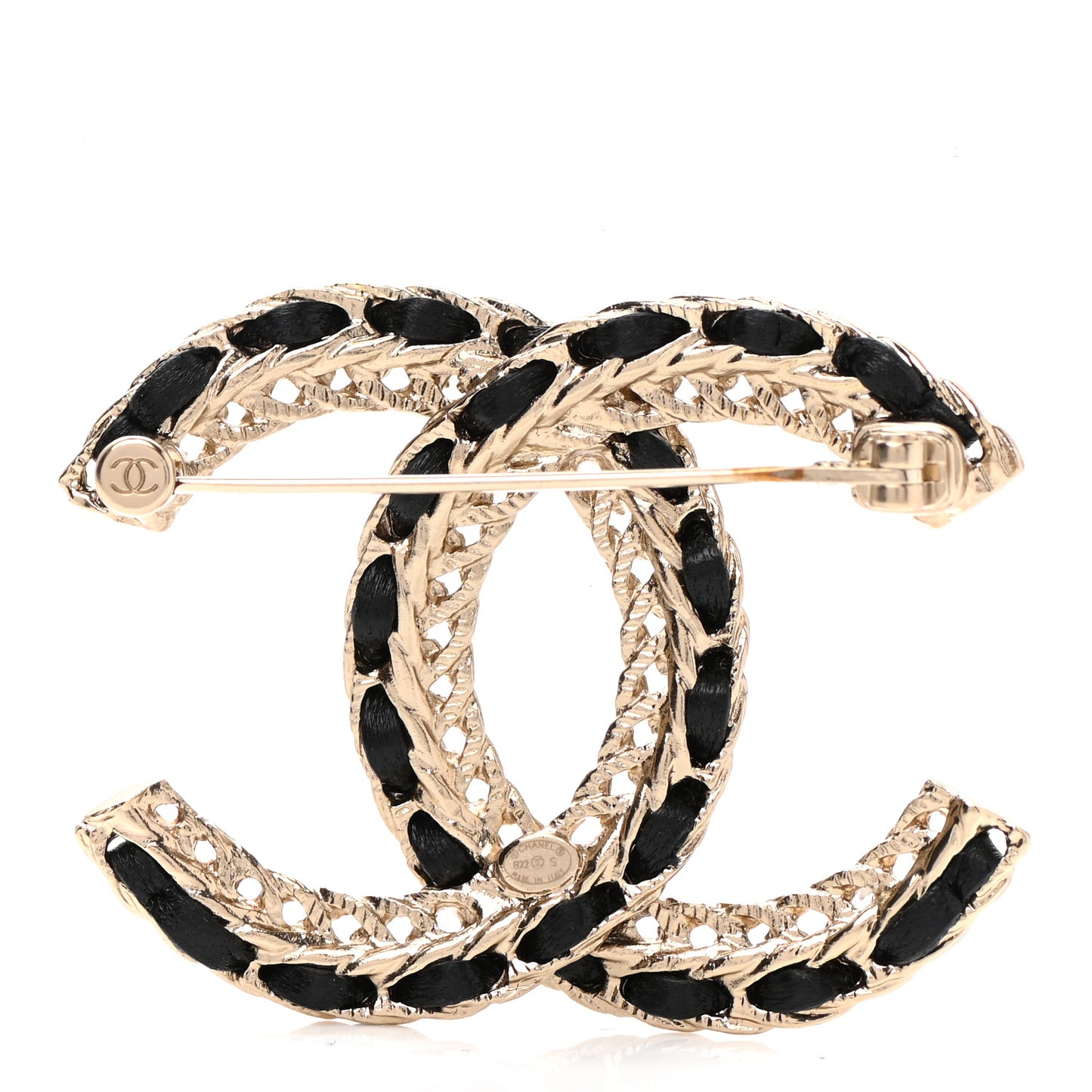 Lambskin Chain CC Brooch Black Gold