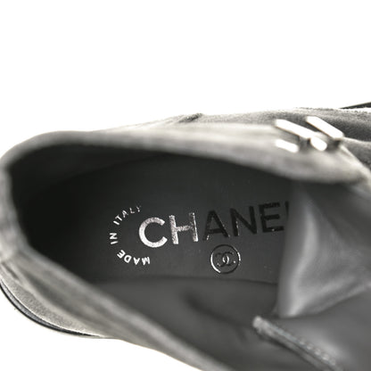 Chanel Velvet Patent Calfskin Lace Up Combat Boots 35.5 Grey Black 7 of 11
