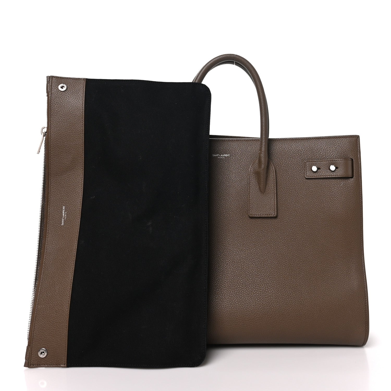 Saint Laurent Grained Calfskin Large Thin Sac De Jour Dark Wood 3 of 10