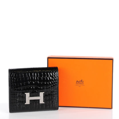 Hermes Shiny Alligator Constance Short Wallet Black 6 of 14