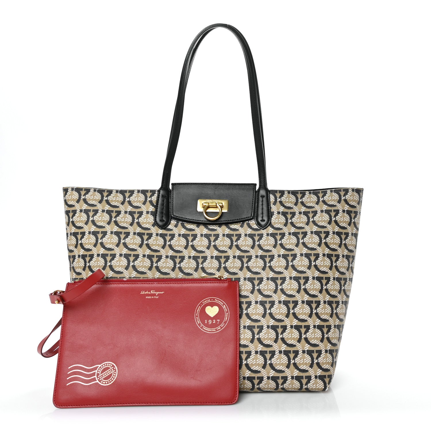 Salvatore Ferragamo Canvas Calfskin Gancini Bag Black 5 of 21
