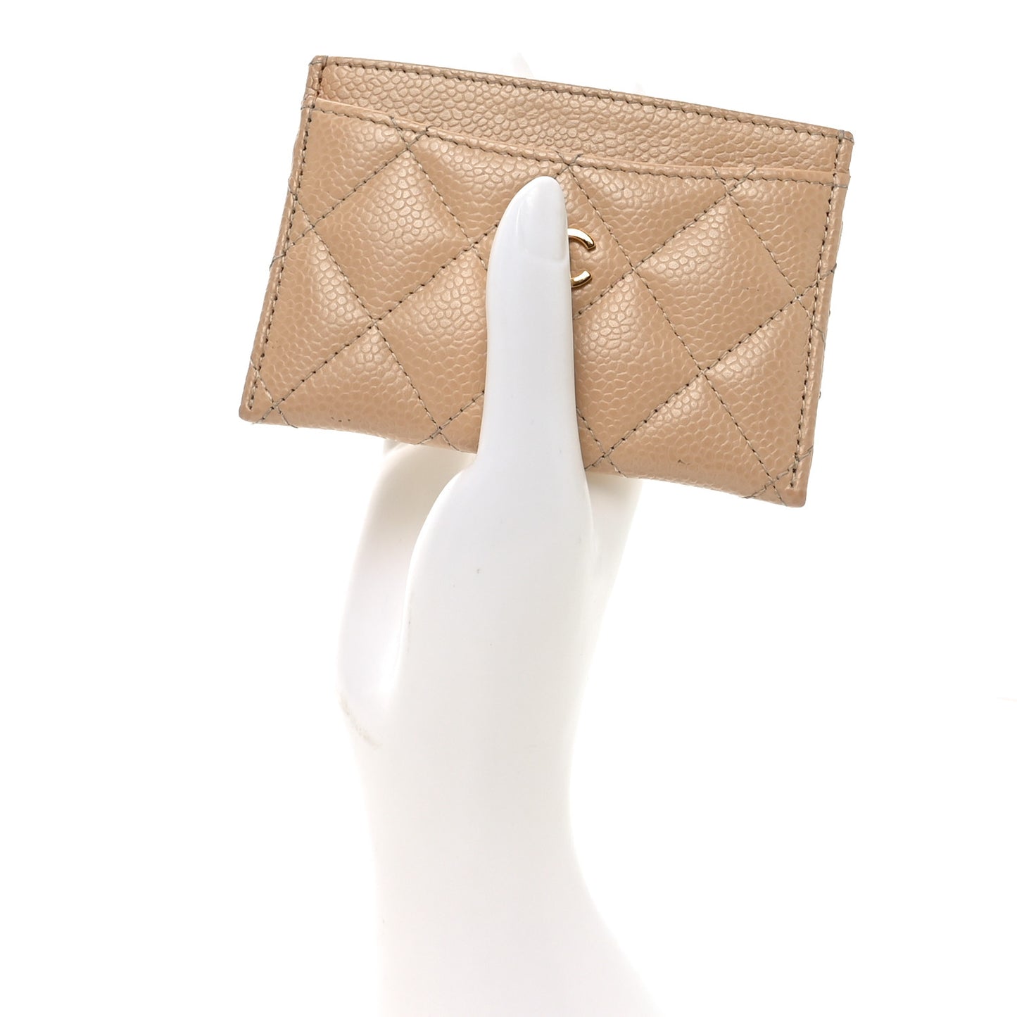 Caviar Quilted Card Holder Beige