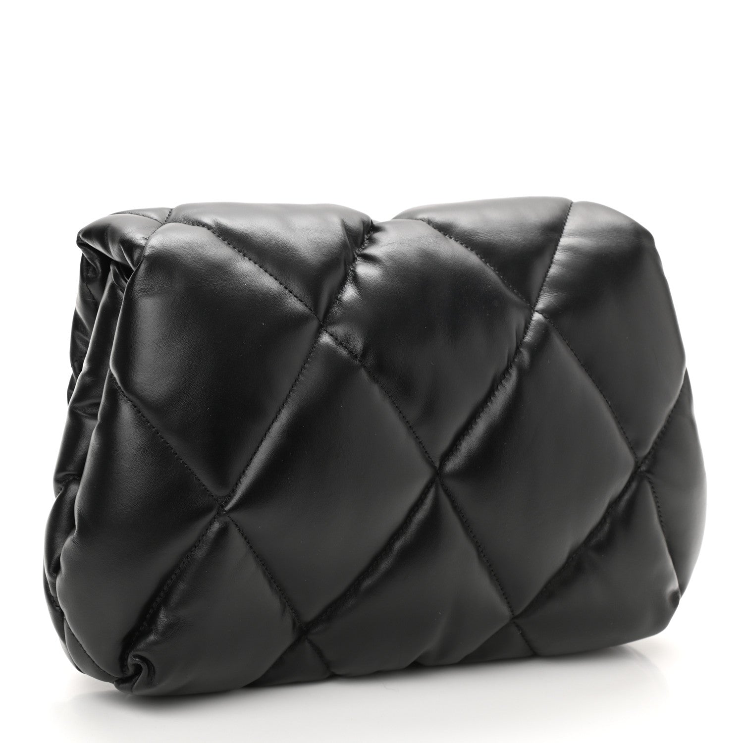 Balenciaga Nappa Calfskin Quilted Touch B Puffy Clutch Black 3 of 10
