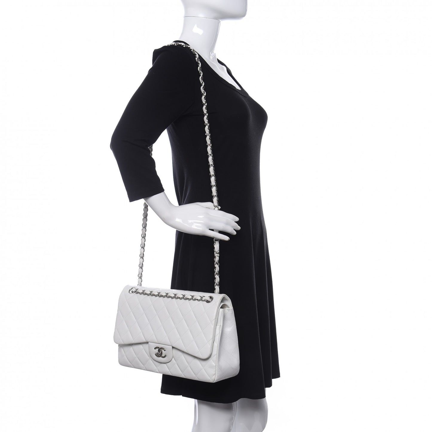 Caviar Quilted Jumbo Double Flap White