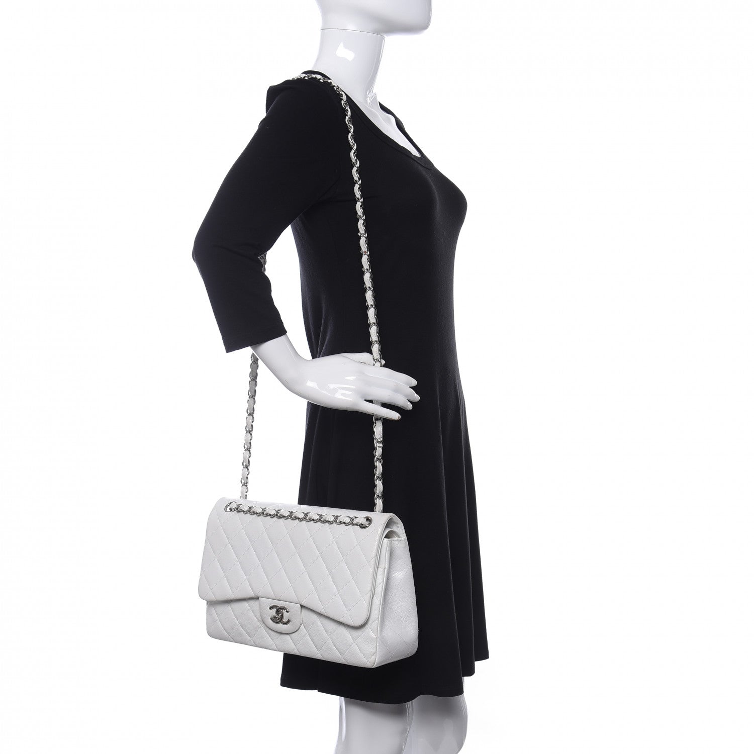 Chanel Caviar Quilted Jumbo Double Flap White 2 of 10