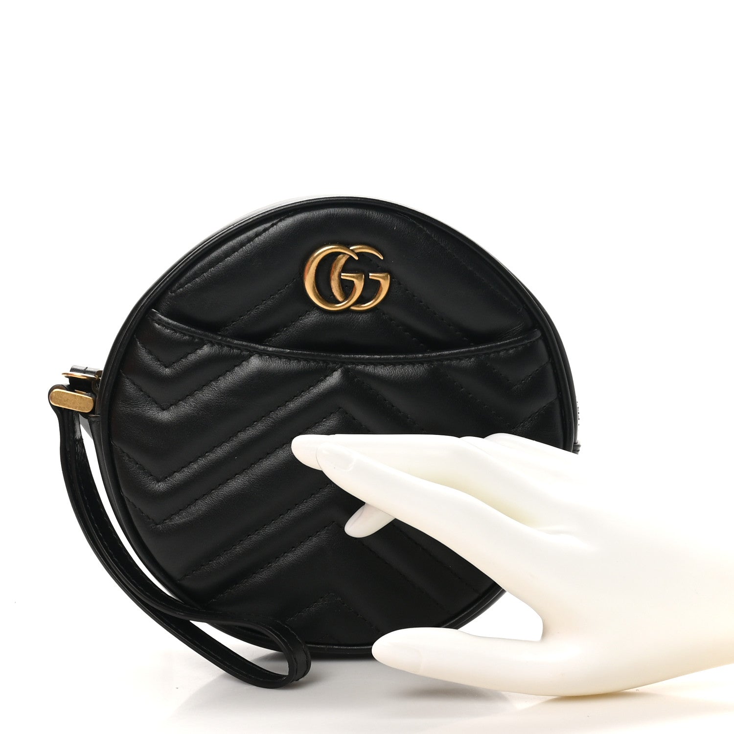 Gucci Calfskin Matelasse GG Marmont Round Wrist Wallet Black 2 of 9
