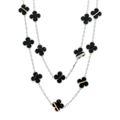 Van Cleef & Arpels 18K White Gold Veined Black Onyx 20 Motifs Vintage Alhambra Necklace 1 of 7