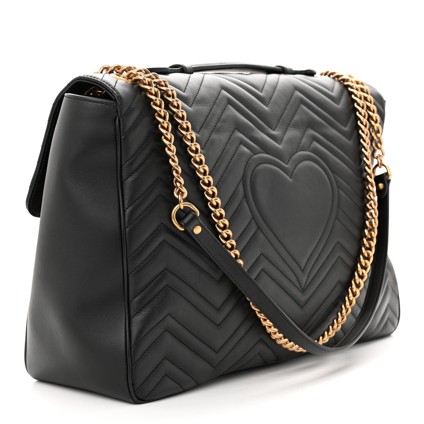 Calfskin Matelasse Maxi GG Marmont Top Handle Shoulder Bag Black