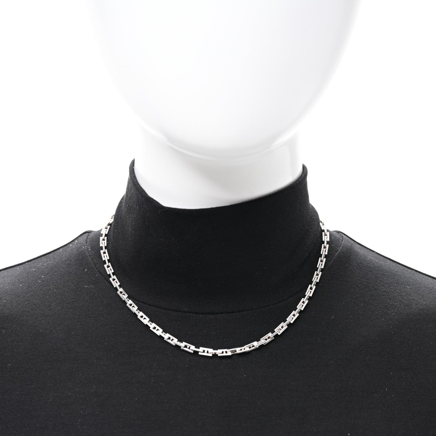 Hermes Sterling Silver H Logo Hercules Link Necklace 2 of 4