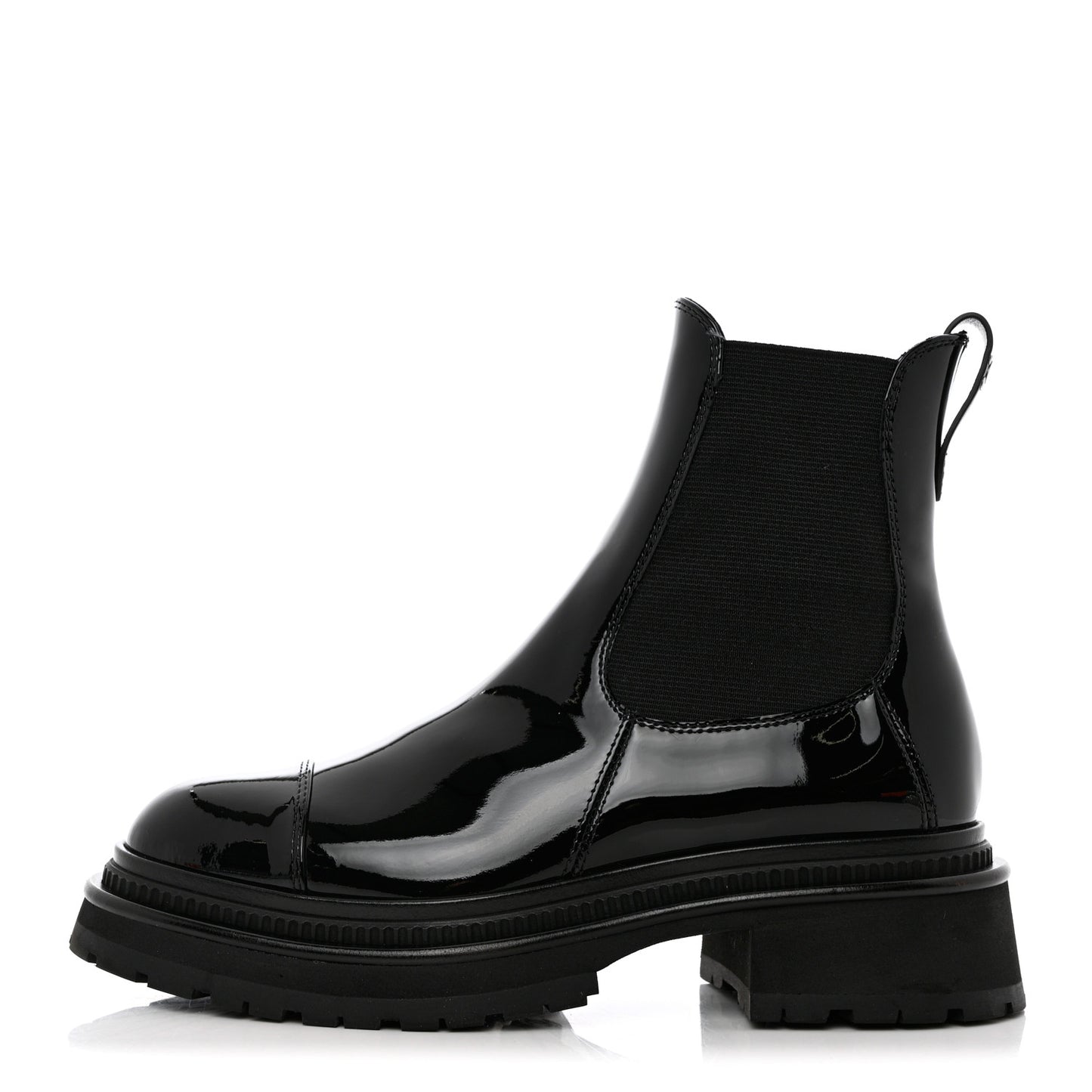 Patent Calfskin Cap Toe Ankle Boots 36.5 Black