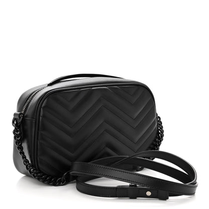 Gucci Calfskin Matelasse Monochrome Small GG Marmont Chain Shoulder Bag Black 3 of 10