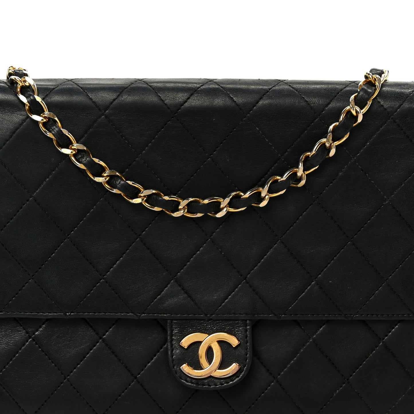 Lambskin Quilted Medium Single Flap Black