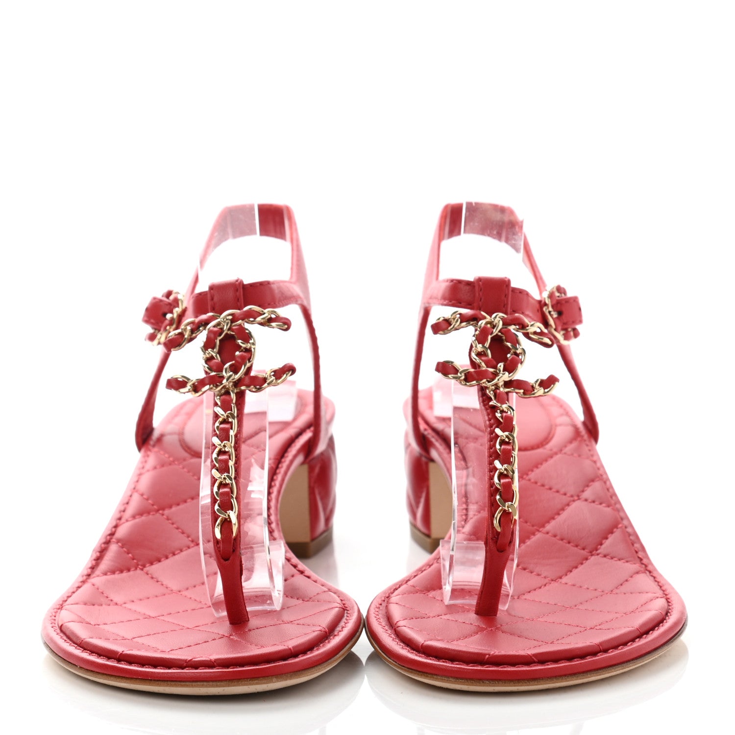Chanel Lambskin Chain CC Logo Thong Sandals 38.5 Red 2 of 9