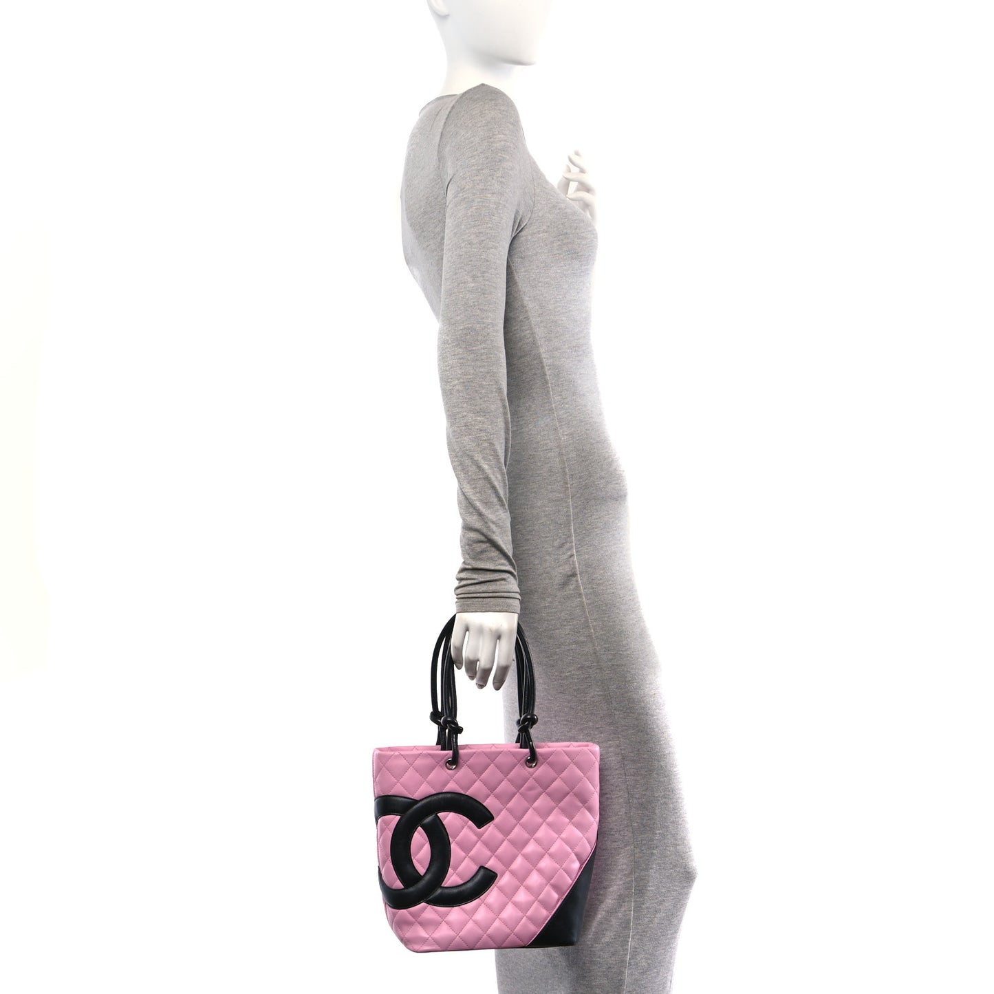 Calfskin Quilted Medium Cambon Tote Pink Black