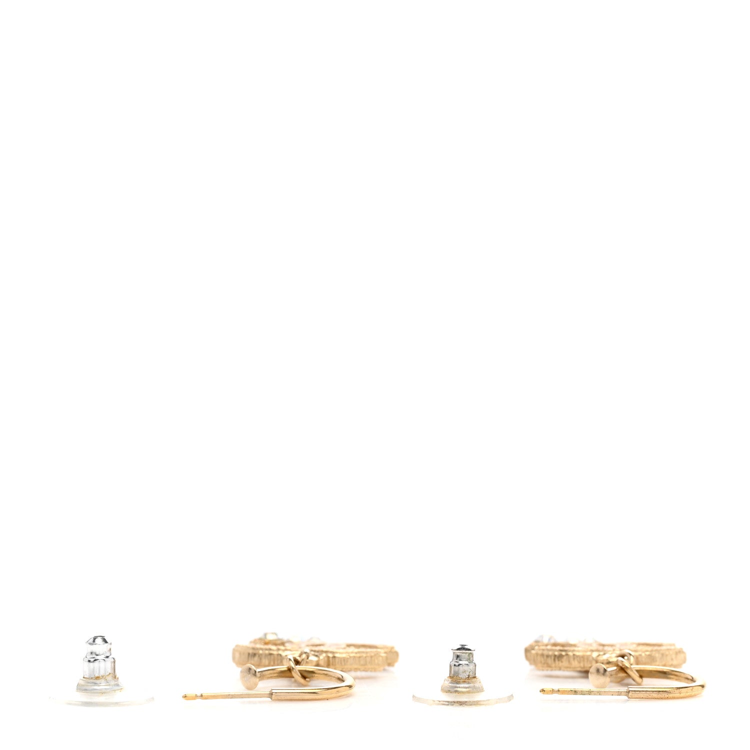 Chanel CC Crystal Hoop Drop Earrings Matte Gold 3 of 4