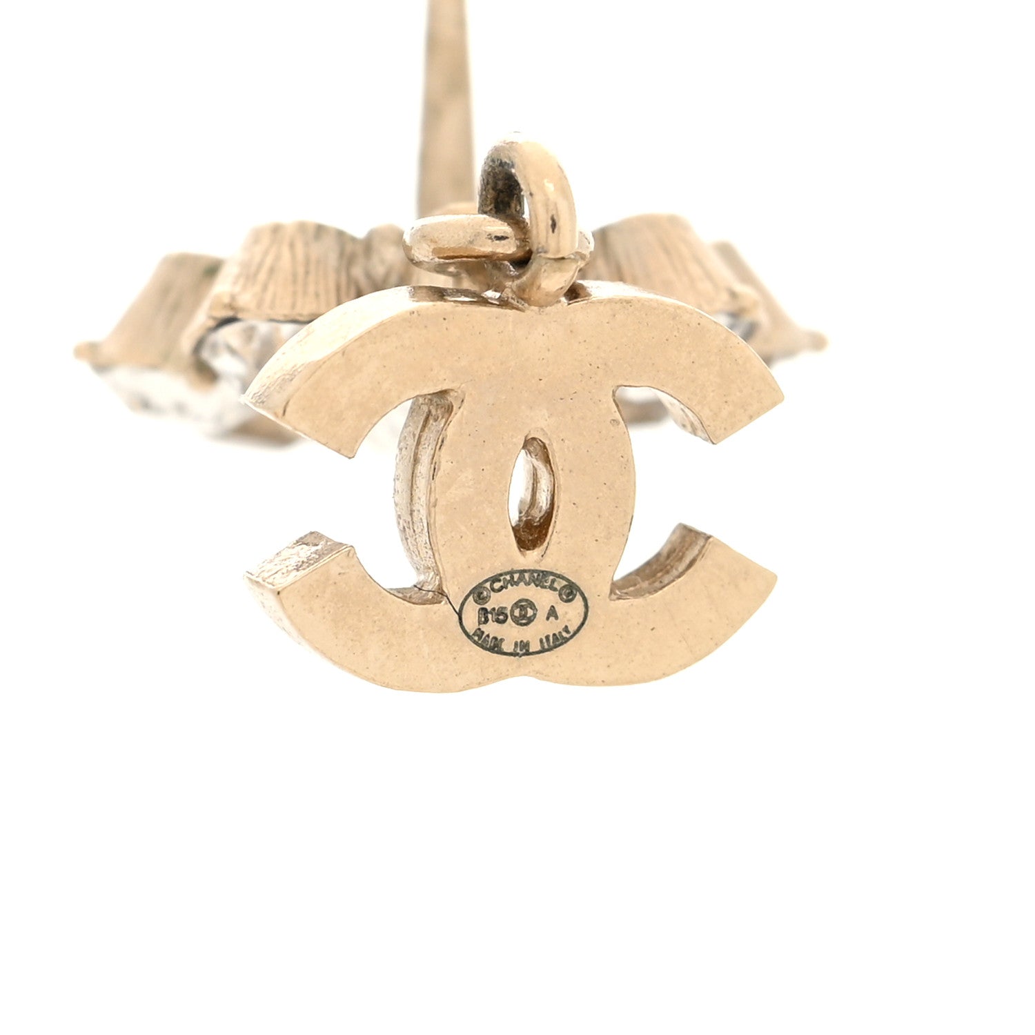 Chanel Crystal CC Flower Dangle Earrings Gold Beige 4 of 4