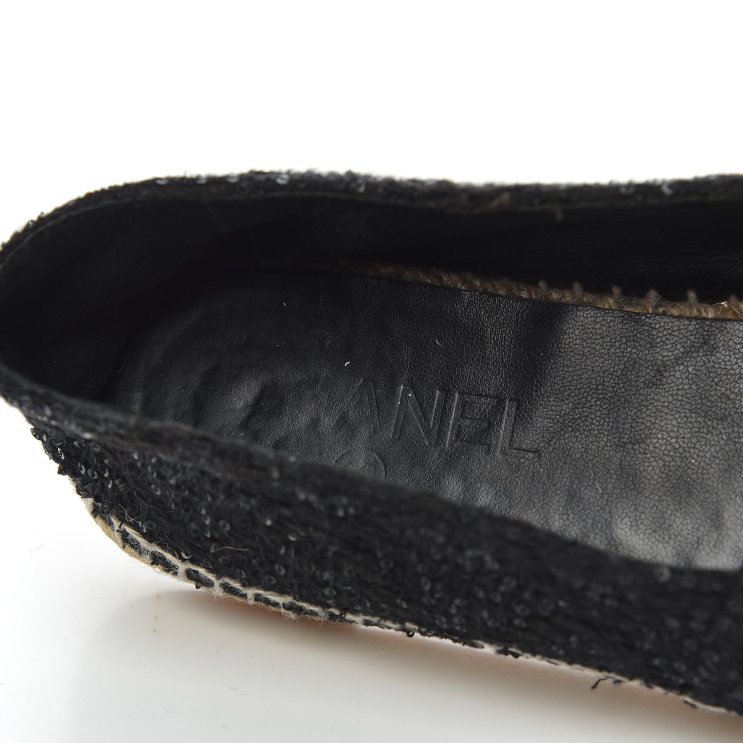 Tweed Patent Goatskin Sequin CC Espadrilles 38 Black