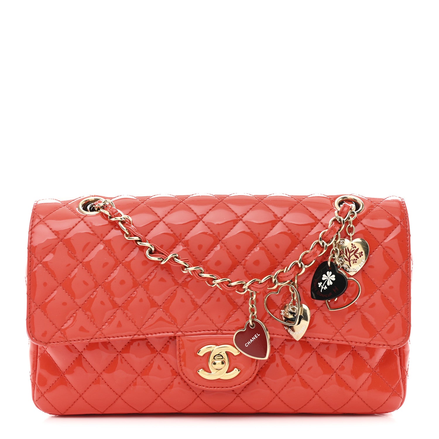 Chanel Patent Calfskin Quilted Valentine Charms Medium Single Flap Red 1 of 10