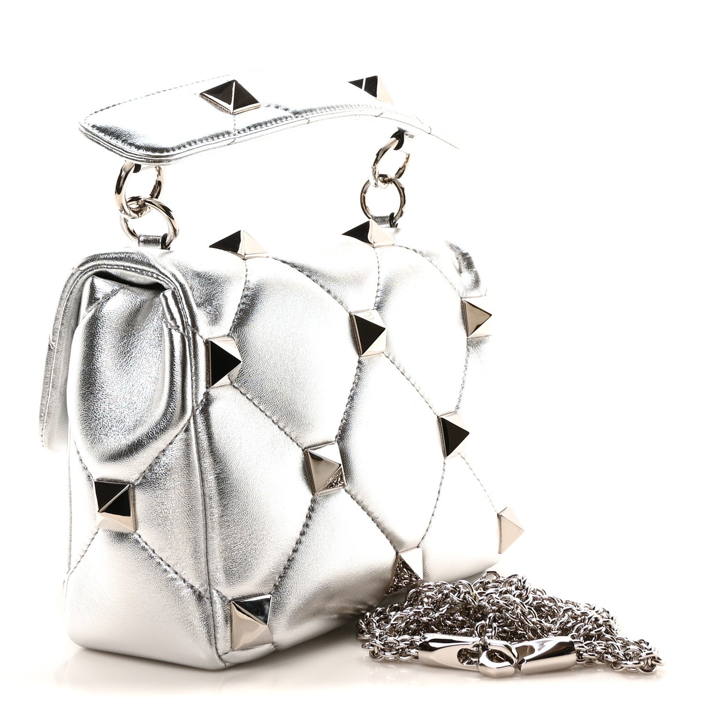 Nappa Medium Roman Stud Shoulder Bag Silver