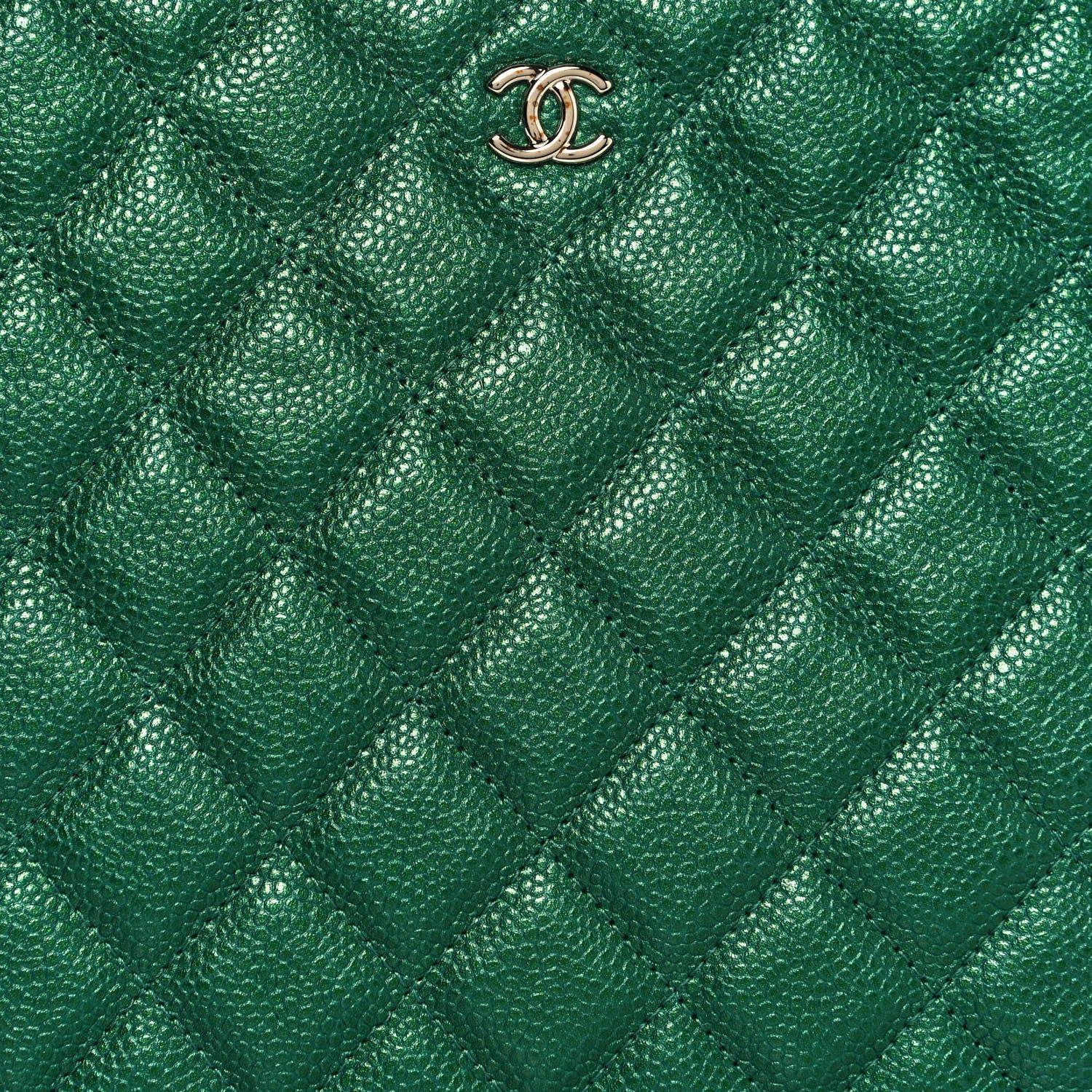 Chanel Metallic Caviar Quilted Medium Cosmetic Case Green 8 of 13