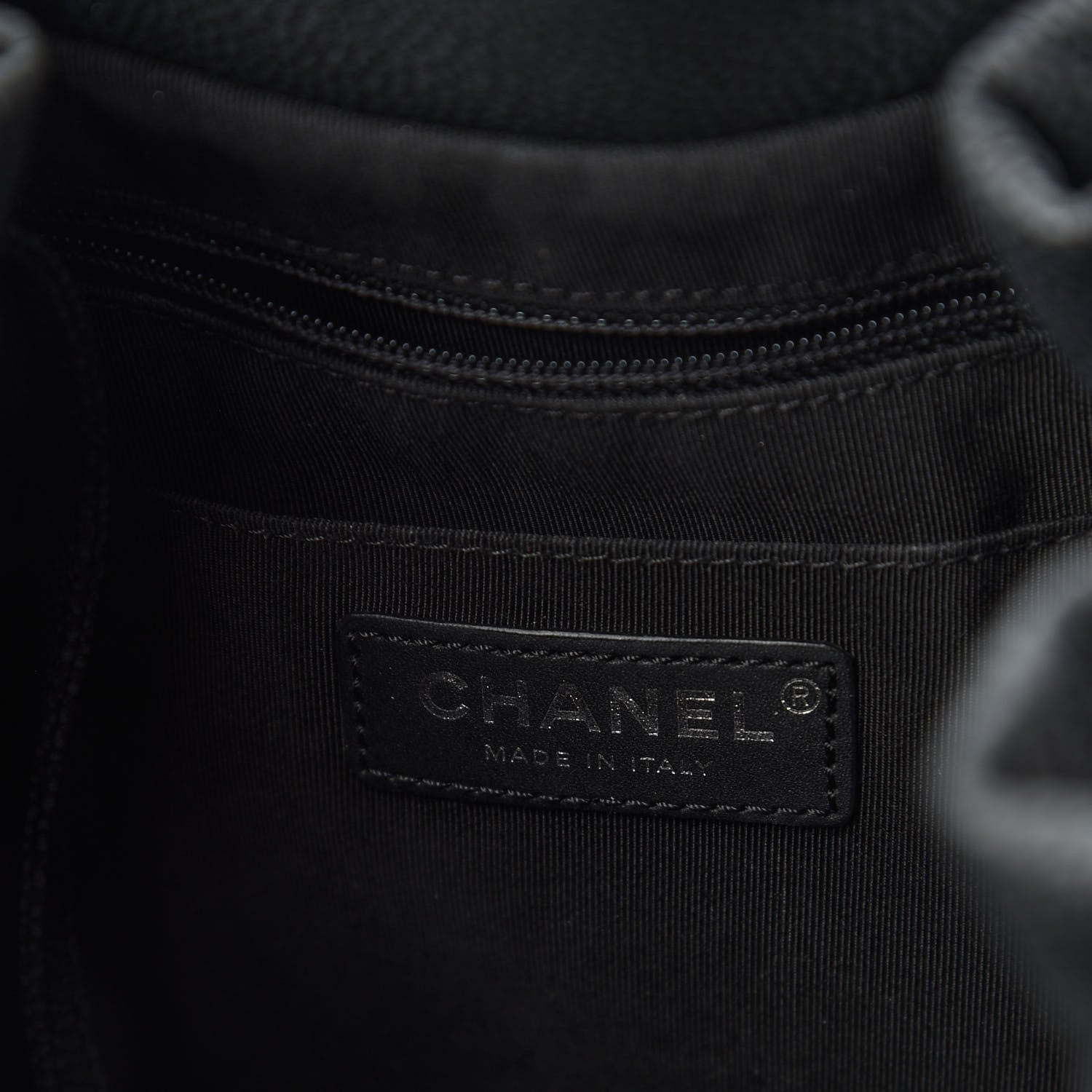 Chanel Caviar Flat Quilted CC Chain Bucket Drawstring Bag Black 8 of 11