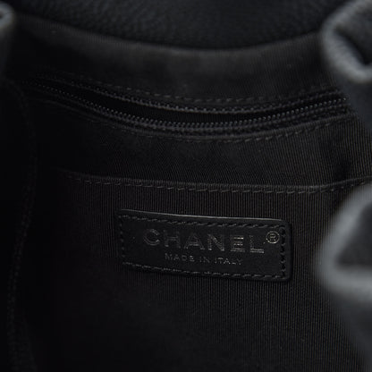 Chanel Caviar Flat Quilted CC Chain Bucket Drawstring Bag Black 8 of 11