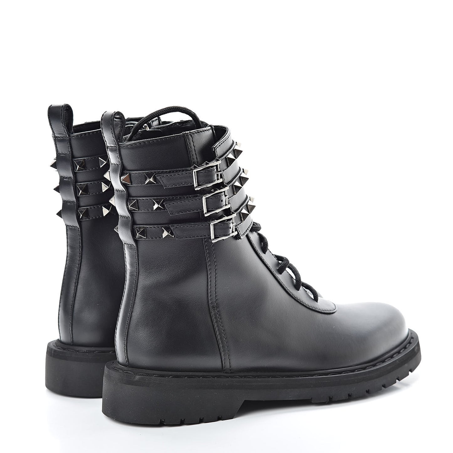 Calfskin Rockstud 20mm Combat Boots 38 Black