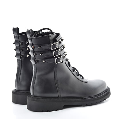 Valentino Garavani Calfskin Rockstud 20mm Combat Boots 38 Black 4 of 7