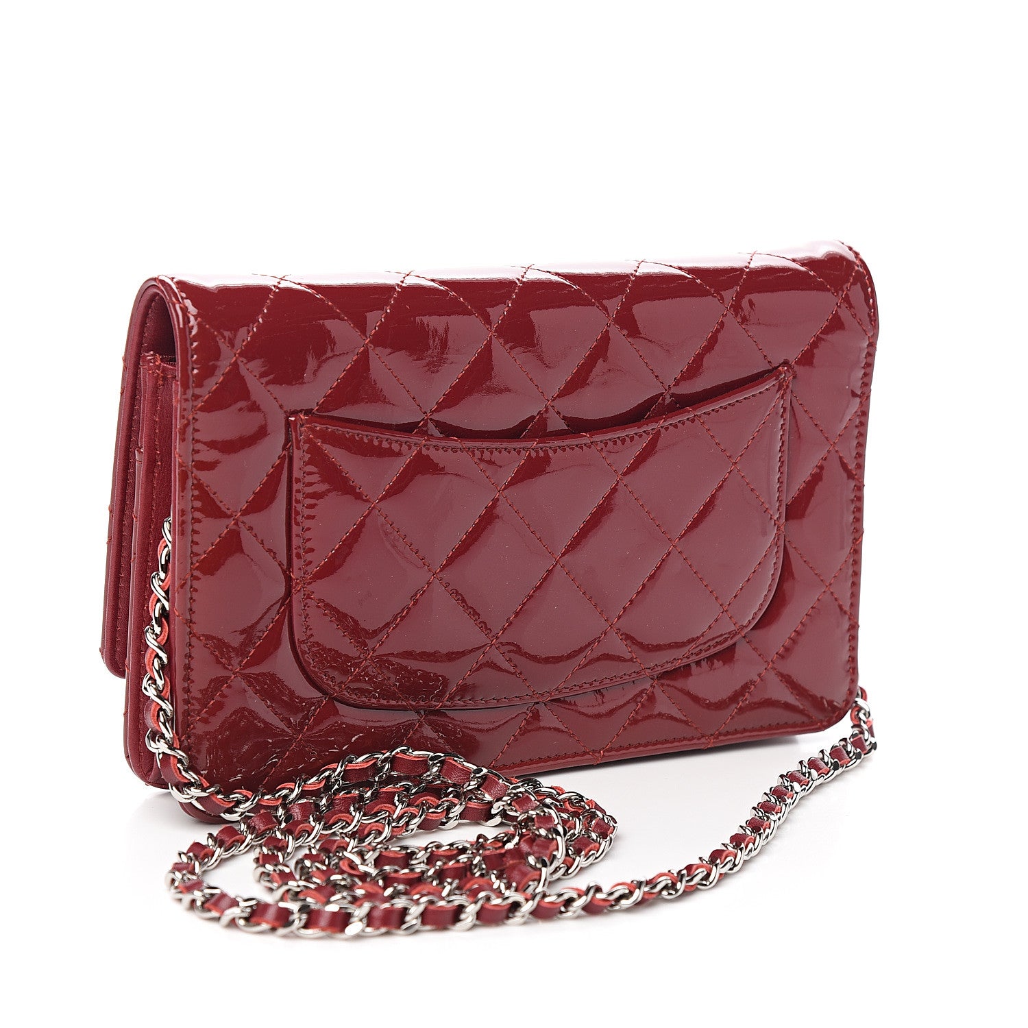 Chanel Patent Quilted Wallet On Chain WOC Red 2 of 10