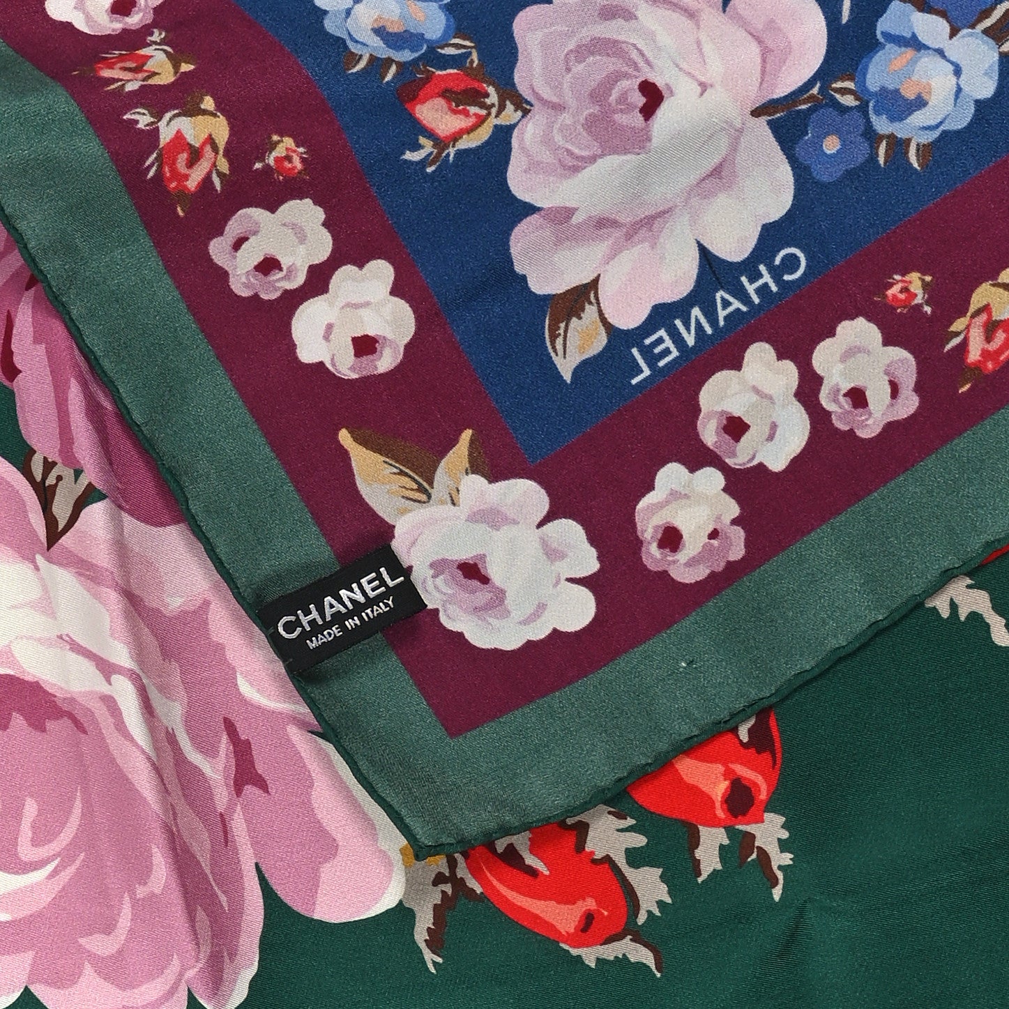 Chanel Silk CC Floral Square Scarf Green Multicolor 1839935