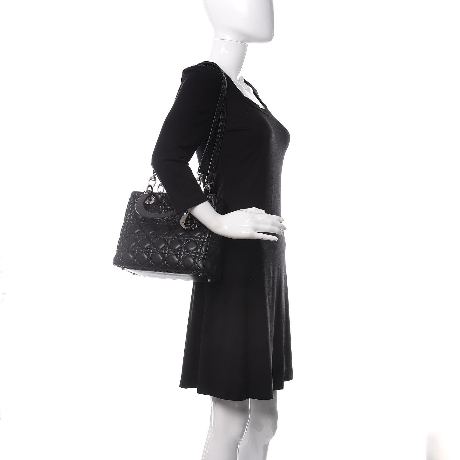 Christian Dior Lambskin Cannage Medium Whipstitch Lady Dior Black 2 of 9
