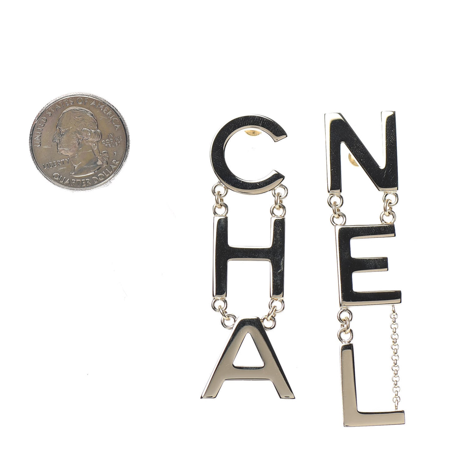 Metal Cha-Nel Logo Drop Earrings Gold