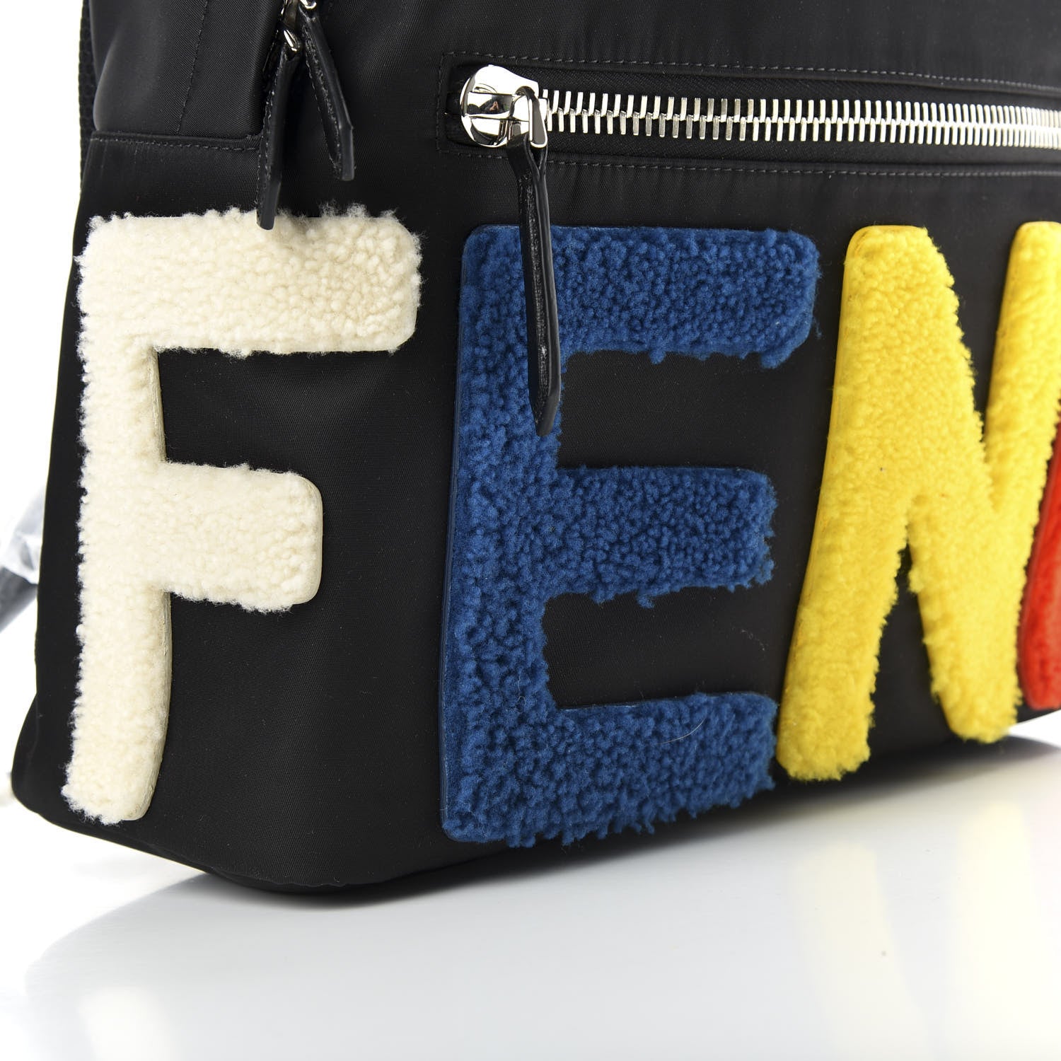 Fendi Nylon Shearling Block Letter Backpack Black 9 of 9