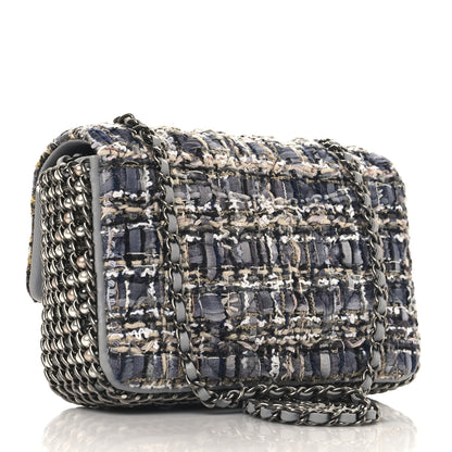 Chanel Tweed Quilted Mini Side Pearl Flap Bag Grey 3 of 10