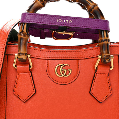 Gucci Textured Dollar Calfskin Web Mini Diana Tote Bag Deep Orange Spicy Cyclamin 8 of 10