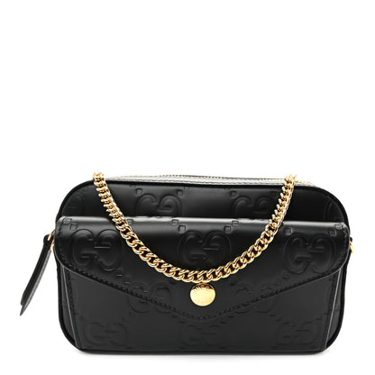 Gucci Calfskin GG Super Mini Debossed Chain Wallet Black 1 of 10