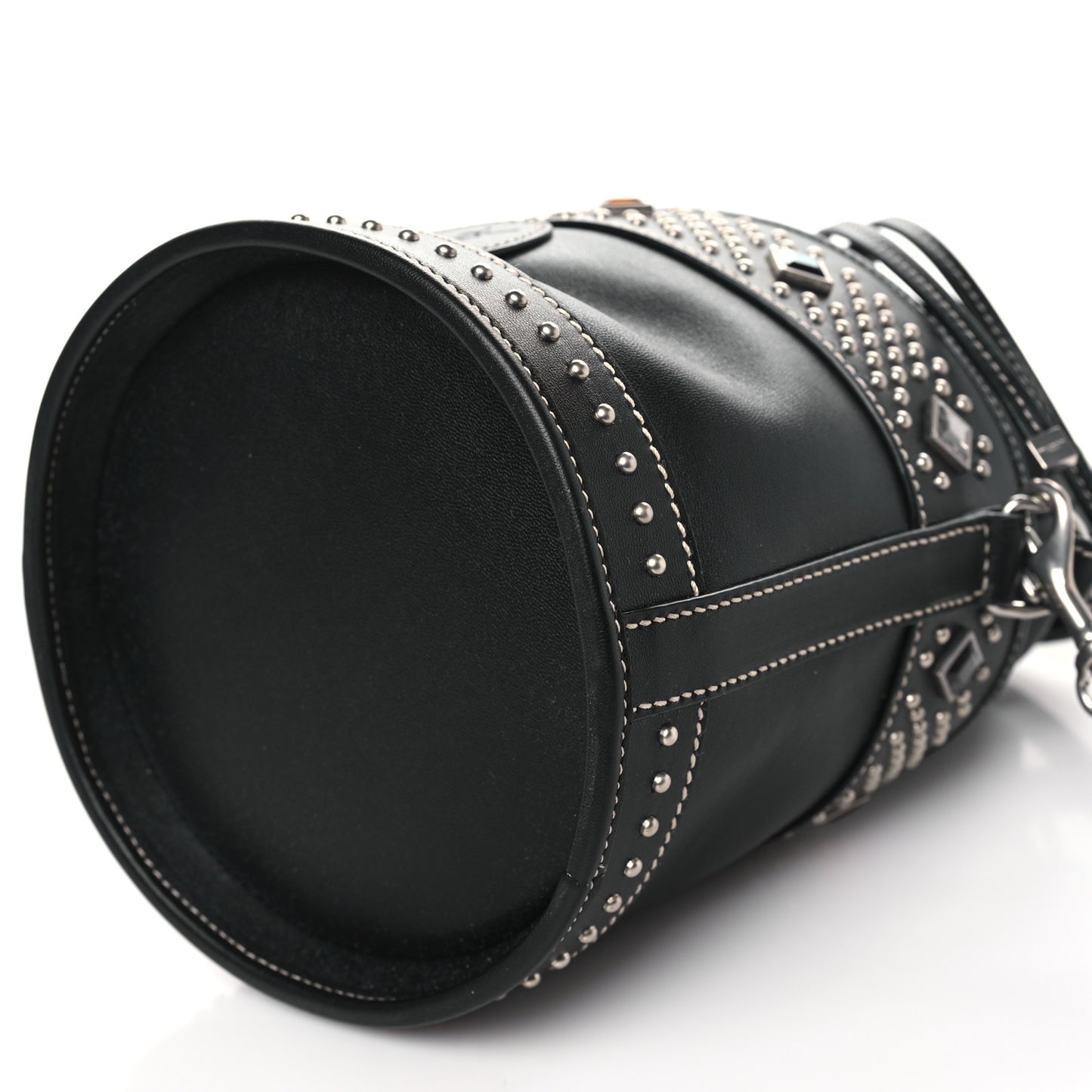 Smooth Calfskin Studded Small Bahia Drawstring Bucket Bag Black Multicolor