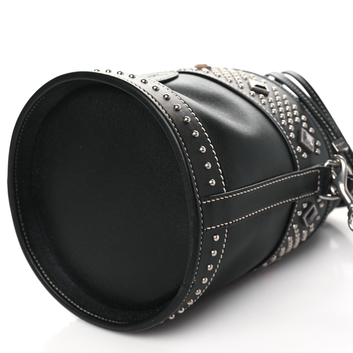Saint Laurent Smooth Calfskin Studded Small Bahia Drawstring Bucket Bag Black Multicolor 9 of 9