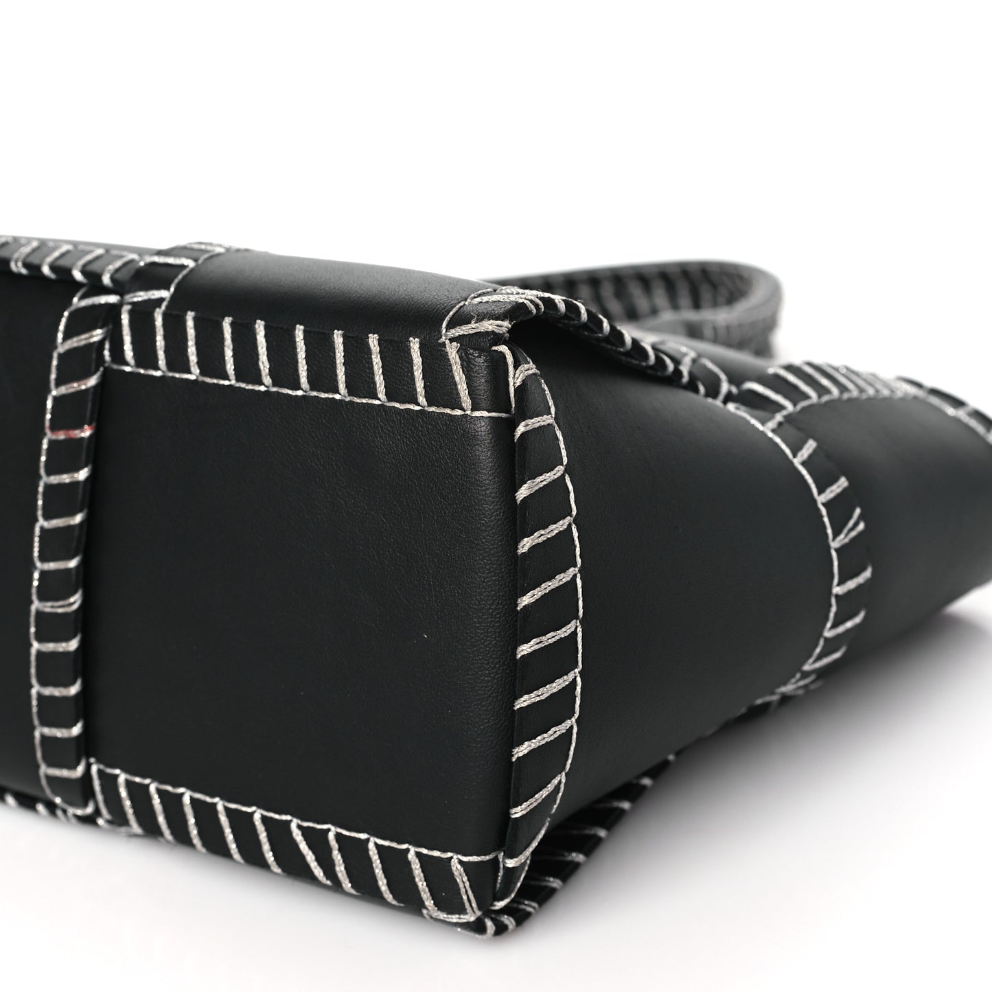 Nappa Maxi Intrecciato Overlock Stitched Small Arco Tote Black Silver