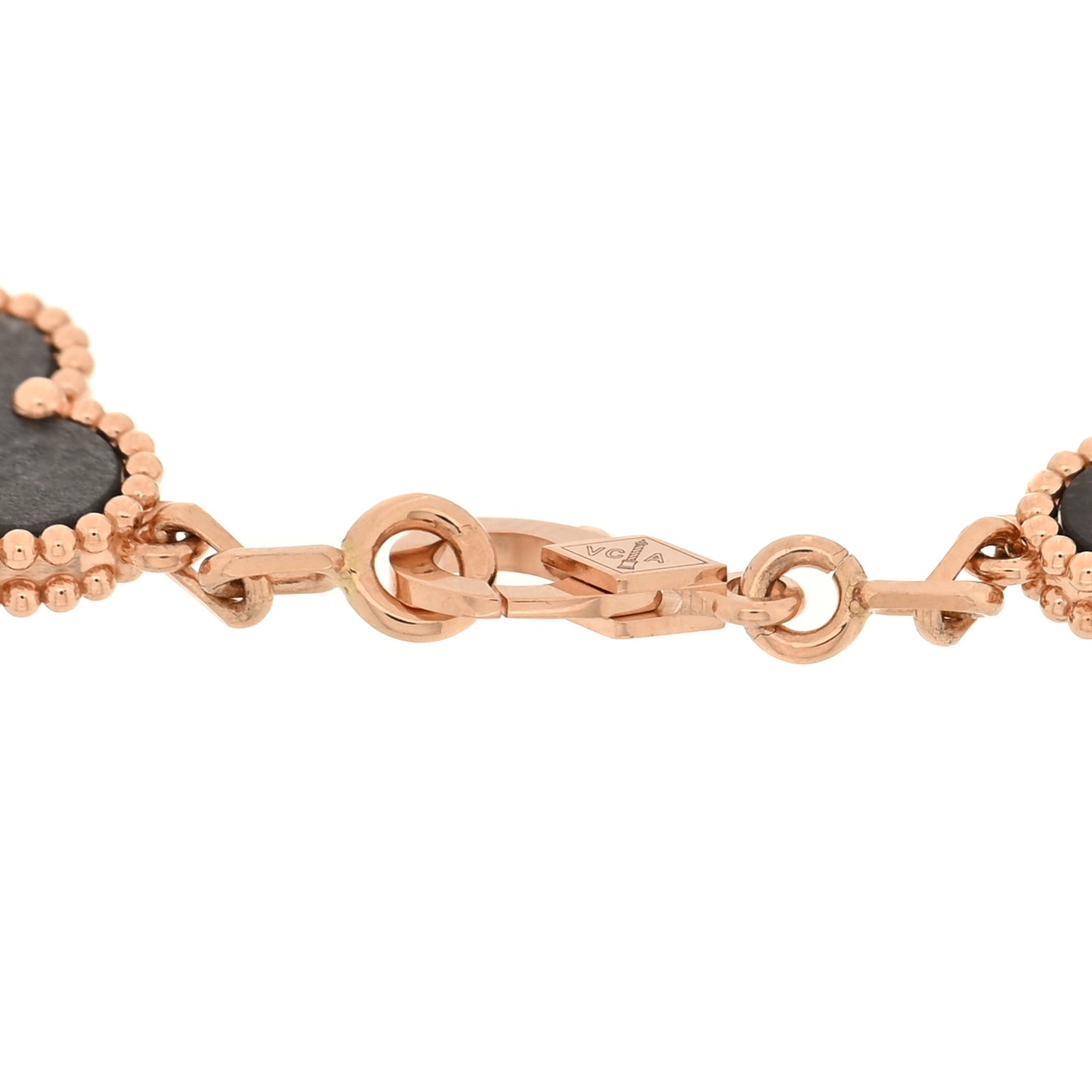 18K Rose Gold Silver Obsidian 5 Motifs Vintage Alhambra Bracelet