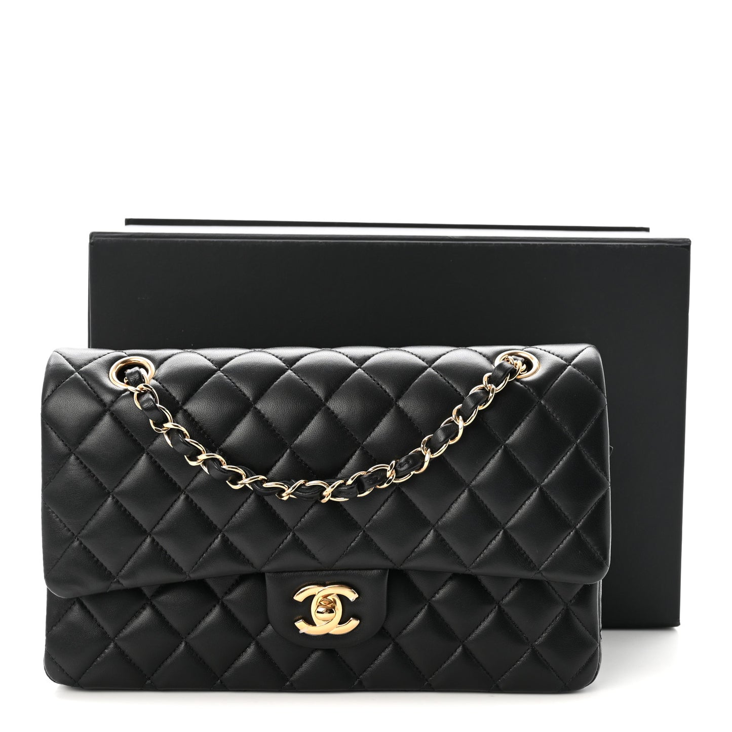 Lambskin Quilted Medium Double Flap Black