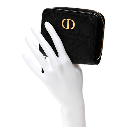 Christian Dior Grained Calfskin Supple Cannage Caro Scarlet Zipped Wallet Black 2 of 8