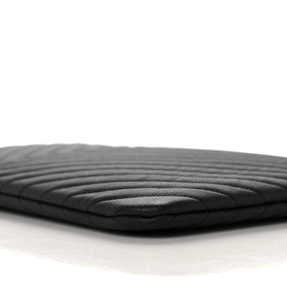 Chanel Caviar Flat Chevron Quilted Large Cosmetic Case Black 10 of 10