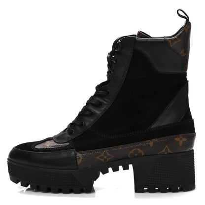 Louis Vuitton Suede Calfskin Crocodile Embossed Patent Monogram Laureate Platform Desert Boots 41 Black 1 of 8