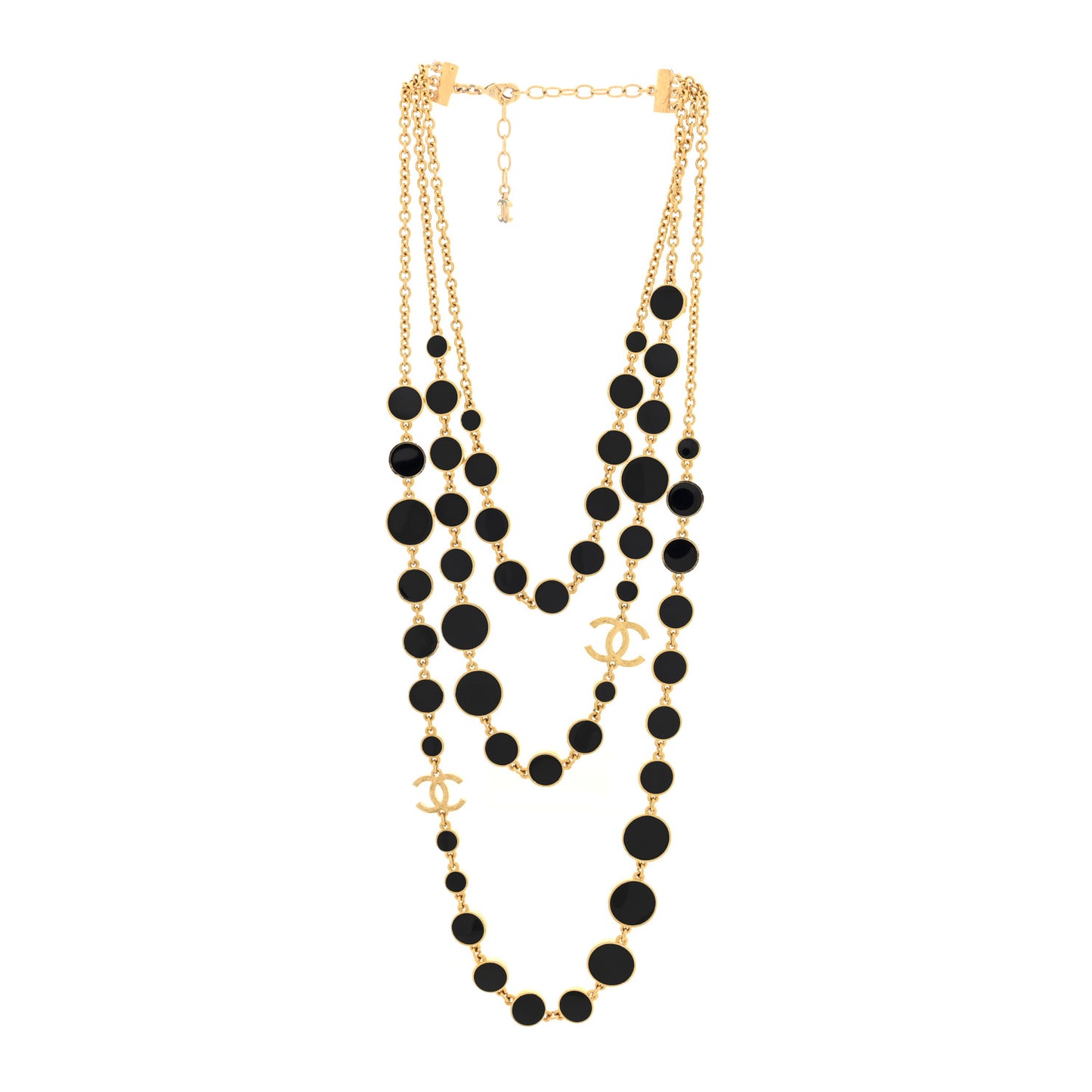 Metal Enamel Disc CC Multi 3 Strand Necklace Gold Black