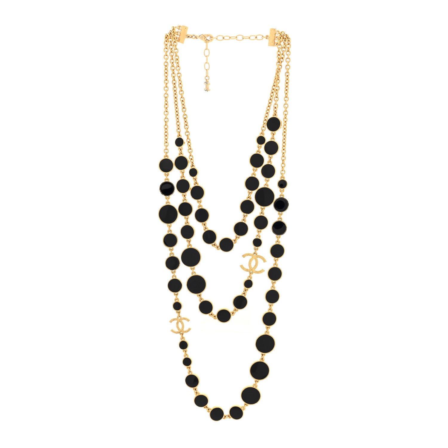 Chanel Metal Enamel Disc CC Multi 3 Strand Necklace Gold Black 3 of 4