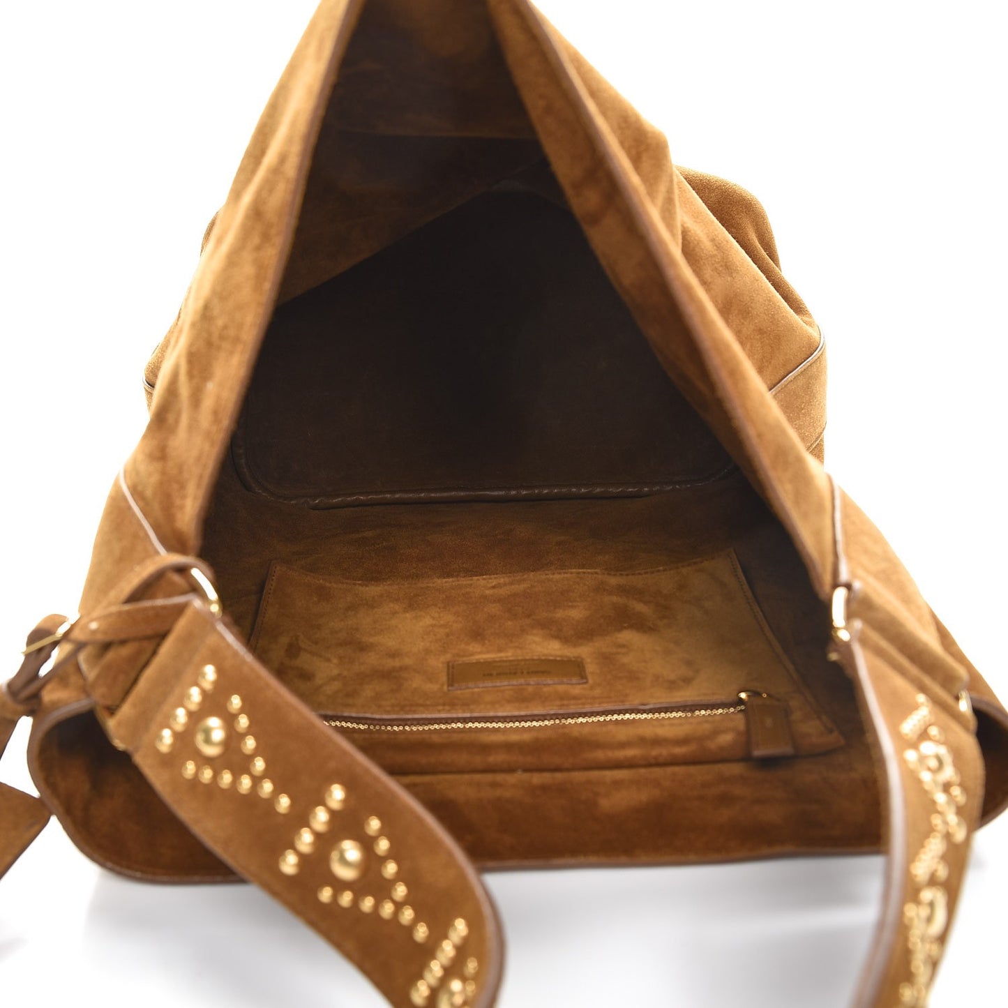 Suede Studded Bucket Bag Light Ocre