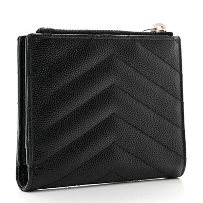 Saint Laurent Grain De Poudre Matelasse Chevron Monogram Zipped Card Case Black 3 of 8